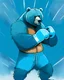 Placeholder: A grizzly bear with bright blue fur with boxing gloves on in an illustration style