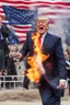 Placeholder: donald trump maniacally laughing, burning the american flag