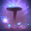 Placeholder: Spherical Frost metal magic armoured lightning Mycelium giant blob MUSHROOM flower erupting with BLUE FLAMES hellfire abyss stars SPACE lANDSCAPE