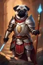 Placeholder: a detailed portrait of pug in armor with long magic staff illustrator, by justin gerard and greg rutkowski, digital art, realistic painting, dnd, character design, trending on artstation