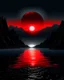 Placeholder: ocean and red sun, mountainous landscape, dark silver and black tones, sci-fi influenced, photo-realistic landscapes, symmetrical