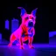 Placeholder: a PURPLE AND ORANGE DOG, BIOLUMINESENT, IN A DARK CITY , HIGH DEF, VRAY, 8K 3D