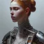 Placeholder: stunningly beautiful cyberpunk woman, red to orange hair hyper realist, hyper detailed, intricate, awesome, masterpiece,by Camille Corot, by Frida Kahlo, by Katsushika Hokusai, Graphemes, Light Painting, Soviet Art, Technicolor greg rutkowski, magali villeneuve, artgerm, wlop,