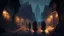 Placeholder: A street in Vallaki in the late evening with in the distance one large guard and two smaller guards. A fantasy RPG style image.