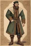 Placeholder: age 20, man, medieval, fighter, russian, croocked nose, czar, rich, simple clothes, short messy hair, thick beard, oligarch, brocade coat with fur, brocade clothes, pencil drawing, muscles, 20 years old, medival leather bootsspitz, gewand aus seide