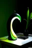 Placeholder: gaming table lamp inspired by banana, modern design, black and green color