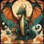 Placeholder: Bordered digital illustration of a Dragon Emperor by Victo Ngai. Art Deco, Tarot card, Hanafuda. High quality, masterpiece. Dungeons and Dragons.