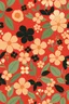 Placeholder: "Create a seamless floral pattern featuring small, flowers and leaves on a red background. The flowers should vary in color, including shades of peach, light yellow, and black, with some flowers having both solid and outlined petals. The leaves should be in different shades of green, and they should vary in size and shape,