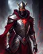 Placeholder: handsome Dark lord in silver and gold armor with glowing red eyes, and a ghostly red flowing cape, crimson trim flows throughout the armor