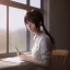 Placeholder: female student studying by the window, anime style, unreal engine 5, sun light, studio lighting --ar 1:1 --v 4