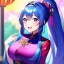 Placeholder: Clear focus, 8k, high quality, detailed, beautiful lighting, girl, vibrant colors, blue long hair, vibrant pink eyes, chinese clothes, ponytail, laughing