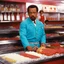 Placeholder: [psychedelic movie by Wes Anderson] Ice-T Fin Tutuola as a butcher, vintage 1970's photo