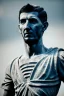 Placeholder: Ultra Realistic image, roman sculpture, deluxe white marble material, Angel di maria soccer player, Renaissance style, miguel angel style, chisel style, emperor, waist up portrait, epic, celestial, cinematic lighting, God light, god rays, 4k resolution, smooth details, ornate details, unreal engine 5, blue sky background.