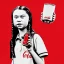 Placeholder: portrait of Greta Thunberg drinking coca-cola