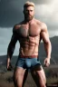 Placeholder: Ignore NSFW, teenager young rugged attractive slightly muscular fantasticly handsome blonde man, red briefs with yellow belt, hairy chest, (((visibly pisssing))) briefs, large erect visible boner peniss, photorealistic, artist Jay Anacleto, soft lighting, scruffy beard