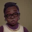 Placeholder: Portrait of a little fat 9 year old African witch girl with glasses by Nick Harris