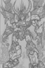 Placeholder: coloring book page of a magical unicron pokemon ,monochrome, black and white, sharp, sketch drawing