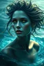 Placeholder: In this captivating digital artwork, an ethereal figure emerges, embodying the essence of the ocean. Her skin shimmers with a metallic emerald hue, reflecting the deep mysteries of the sea. Her hair, sharp and flowing like seaweed caught in a current, adds to her otherworldly appearance. Eyes glowing with an inner light, she gazes out over the water with a serene yet powerful expression, as if she is the guardian of all that lies beneath the waves. This portrait captures the beauty and mystique