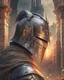 Placeholder: Dark souls Knight, aura, portrait, background Dark souls like ruins, comic style, helmet,