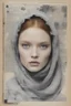 Placeholder: Model lily cole face, a scarf , collage on a book page