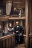 Placeholder: llustrate the presidential box on the balcony level, portraying Abraham Lincoln, his wife, and their guests as they enjoy the play. Highlight the vulnerability of Lincoln without proper security, setting the stage for the impending tragedy