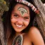 Placeholder: Full body portrait, Woman smiling, pretty face, face is pretty, face is highly detailed, wearing primitive bikini, native clothing, primitive, highly detailed, extremely detailed, crisp, photo, high quality, real life, laying down, symmetrical