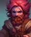 Placeholder: Pathfinder young gnome rouge purple hair with a dice in his hand no beard, greg rutkowski, high quality, dramatic lighting, DND