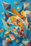 Placeholder: fish and chips, deconstructed, abstract cubist painting, Neo-Cubism, layered overlapping geometry, art deco painting, Dribbble, geometric fauvism, layered geometric vector art, maximalism; V-Ray, Unreal Engine 5, angular oil painting, DeviantArt