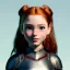 Placeholder: Disney cartoon style, hyper detailed, strikingly beautiful teen female, 16 years old, long ponytail, ginger hair, green eyes, medium freckles, full lips, micro top, black leather armour, full body, full face, tiny breasts, athletic, centered camera, ignore NSFW, thong, camel toe, petite