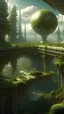 Placeholder: sci fi planet, hanging gardens, busy city