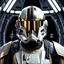 Placeholder: star wars bald male corellian pilot wearing gunmetal grey and black First Order TIE pilot armored flightsuit and helmet with gold trim inside the jedi temple, centered head and shoulders portrait, hyperdetailed, dynamic lighting, hyperdetailed background, 8k resolution, volumetric lighting, light skin, fully symmetric details