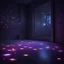 Placeholder: Hyper Realistic glowing-fireflies with purple neon floor in a dark room