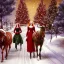 Placeholder: young Deborah Ann Woll and teen Robyn Lively, beautiful faces, meticulously detailed red hair; Christmas sleigh, brown horses; forest, snow, ethereal fantasy maximalist matte painting. Hues of Christmas. realistic. Victorian era, snowflakes, holly, pinecones, old fashioned, vintage, antique, beautiful, renaissance, 16k