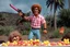 Placeholder: [1960’s stop-motion animation style of savage revenge] a 70s advertisement video TV featuring Demonstrating Clueless Rambo wannabe with shaggy hair and Hawaii shirt hunting for candy corn with his pink gun; as a claymation character toy from a claymation horror movie in burning rainbow land, from hell, creepy Videos, strange creatures everywhere , as old advertisement shot on video VHS
