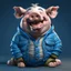 Placeholder: A north pole pig wearing a jean jacket with smile face, sleep pose, realistic render