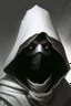 Placeholder: dungeons and dragons man wearing black robes and hood wearing a plain white mask with eyeholes