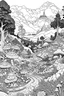 Placeholder: Psychedelic landscape, coloring book, black and white ,high detail, no shading, no bleed