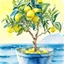 Placeholder: lemon tree with lemons in a pot on a sea background watercolor painting