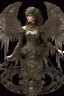 Placeholder: From above, steampunk delicate metal woman, wings, black background