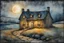 Placeholder: lone old stone cottage with lights on, by Frozen apocalypse " a patchwork art by Jamie heiden, peter doig, Renoir, pol Ledent, endre penovac, Gustave Loiseau, Arthur Rackham, Doug Chinnery, Maud Lewis. inlay, watercolors and ink, beautiful, fantastic view, extremely detailed, intricate, best quality, highest definition, rich colours. intricate beautiful dynamic lighting award winning fantastic view ultra detailed 4K 3D high definition hdr elegant intricate beautiful award winning fantastic view