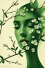 Placeholder: green woman face with branches and white flowers