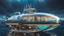 Placeholder: An stunning modern futuristic glass and metal submarine in the ocean, with a large body of water surrounding it. The submarine bottom positioned in the center of the frame, providing a unique perspective on this streamlined high-techstructure underwater, high detalied, shapr focus, sci-fi mood