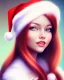 Placeholder: girl in Santa dress, close up portrait, Christmas colored hair, smiling