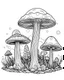 Placeholder: mushroom world minimalistic landscape. line art, background, vector, svg, coloring book page style, black outline on white background