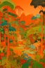 Placeholder: An orange colored jungle with an arena painted by Qiu Ying
