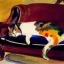 Placeholder: oil portrait of tricolor pattern Cat sleeping in a sofa by Joaquín Sorolla 8k