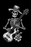 Placeholder: Skeleton wearing a sombrero, Hugging a guitar in a Coffin, black roses as decoration, black and white graphic art
