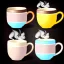 Placeholder: cartoon pencil sketched little coffee mugs with smoke, pastel background, seamless texture, trending on artstation, 4k