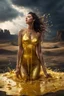 Placeholder: A hyper-realistic photo, beautiful woman laing on ground disintegrating into gold dripping ink and slime::1 ink dropping in water, molten lava, , 4 hyperrealism, intricate and ultra-realistic details, cinematic dramatic light, cinematic film,Otherworldly dramatic stormy sky and empty desert in the background 64K, hyperrealistic, vivid colors, , 4K ultra detail, , real photo, Realistic Elements, Captured In Infinite Ultra-High-Definition Image Quality And Rendering, Hyperrealism,