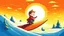 Placeholder: fantasy cartoon style illustration: a little boy on a sled down a snowy hill. Sun is shining high in the sky